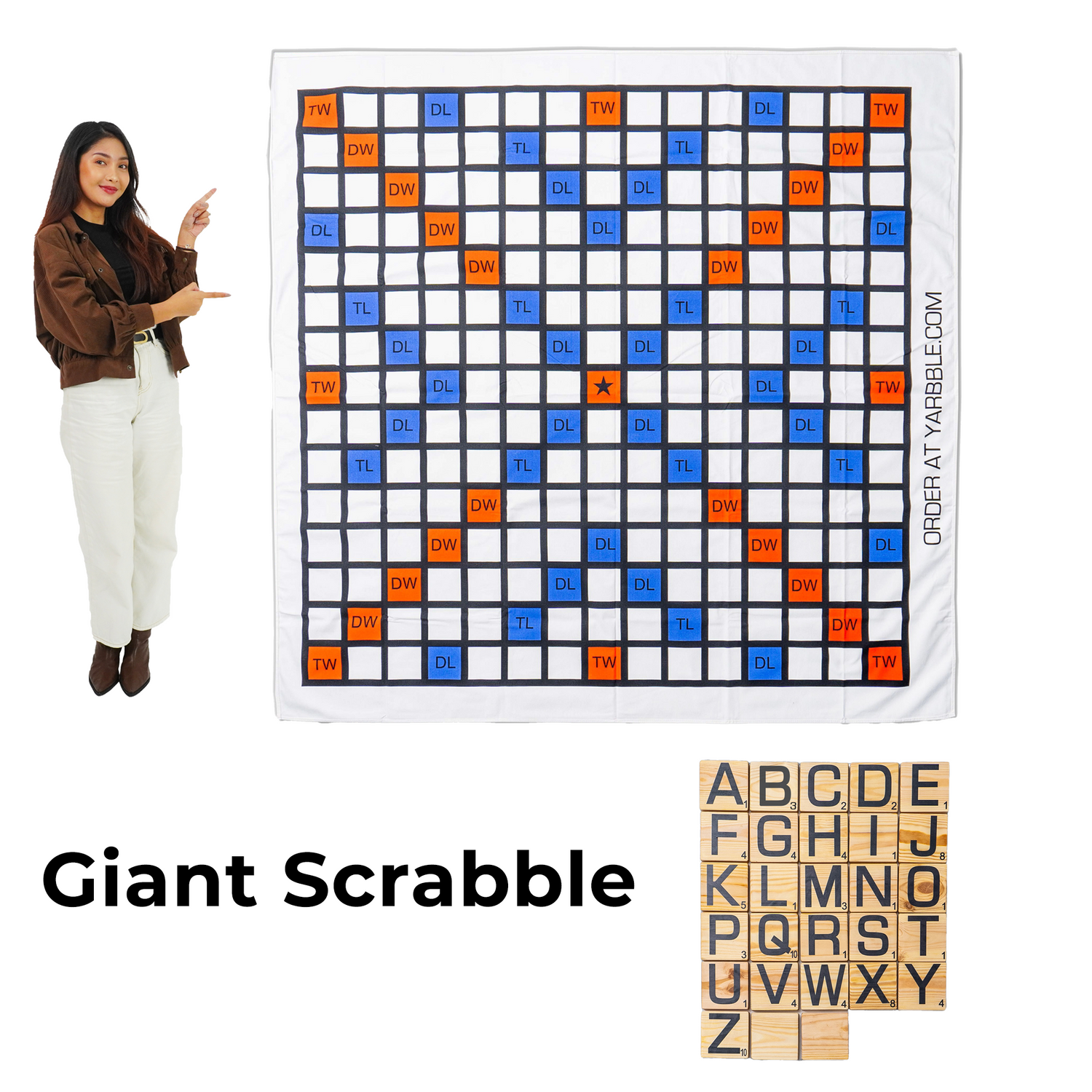 Giant Scrabble Game (jumbo 6ft x 6ft board with 3in x 3in tiles)